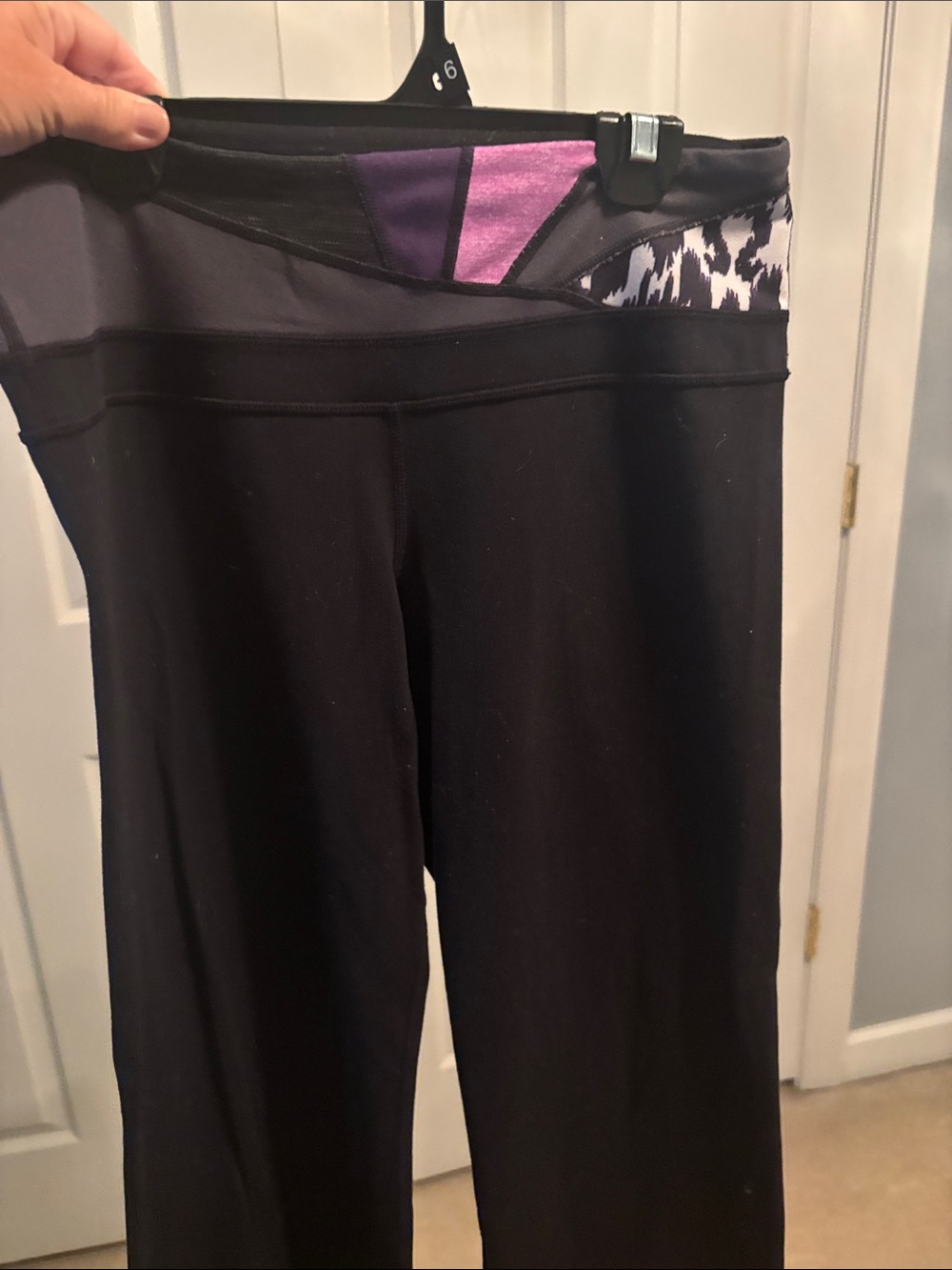 lululemon athletica Black Leggings with Purple and White Print Waistband